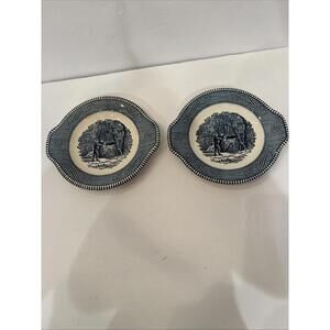 2 Vintage Royal China Currier & Ives Tab Plate “At The Well” 8 1/8” Chips Look